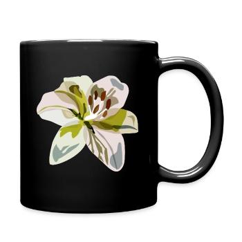 Minimalist Lily – Floral Illustration - Full Colour Mug - black - Right
