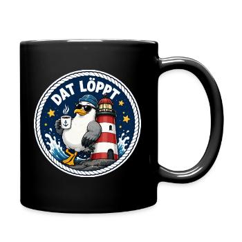 Möwe am Leuchtturm Kaffeezeit - Tasse einfarbig - Schwarz - Rechts