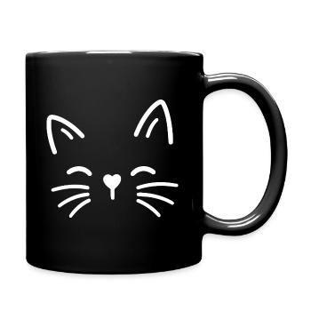 Cute cat with heart nose - Full Colour Mug - black - Right