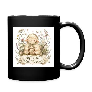 Tender lamb with morning coffee - Full Colour Mug - black - Right