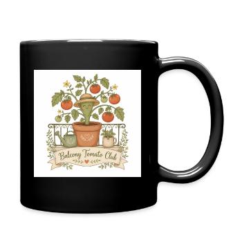 Illustration du Club de la Tomate sur le balcon - Mug uni - noir - Droite