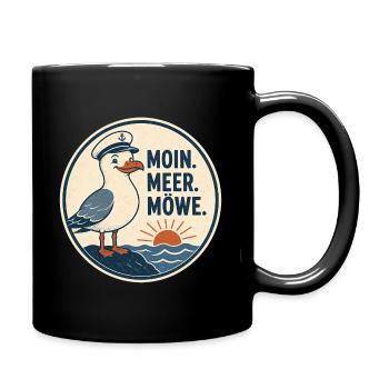 Moin Meer Möwe – Norddeutscher Küsten Spruch - Tasse einfarbig - Schwarz - Rechts