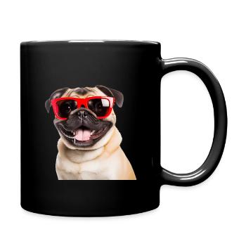 Cool pug with red sunglasses - Full Colour Mug - black - Right
