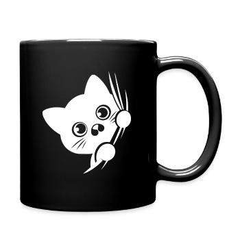 Baffled cat behind the curtain - Full Colour Mug - black - Right