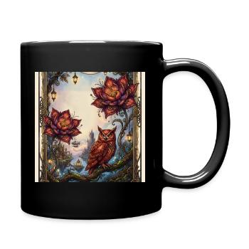 Chouette fleurie et chouette à vapeur - Mug uni - noir - Droite