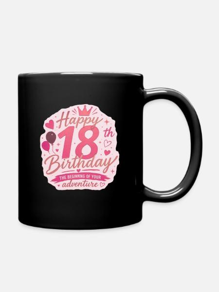 Pinkes 18. Geburtstags-Abenteuerabzeichen - Tasse einfarbig - Schwarz