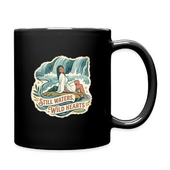 Frau am Wasserfall im Retro-Stil - Tasse einfarbig - Schwarz - Rechts