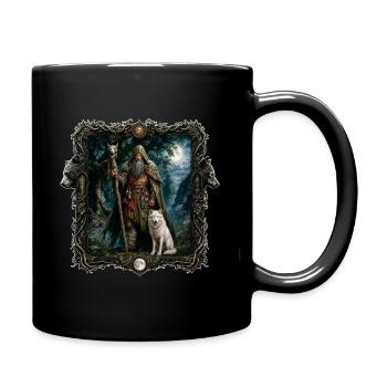Druid accompanied by a white wolf - Full Colour Mug - black - Right