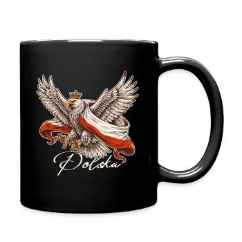 Polska T-Shirt – Polnischer Adler mit Flagge - Tasse einfarbig - Schwarz - Rechts