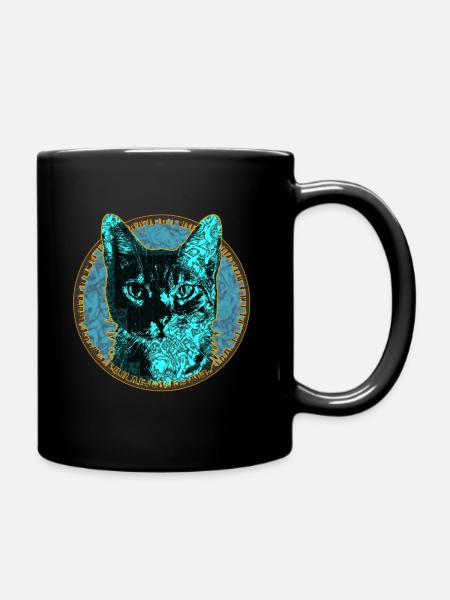 Neon-Katzenporträt im Kreis - Tasse einfarbig - Schwarz