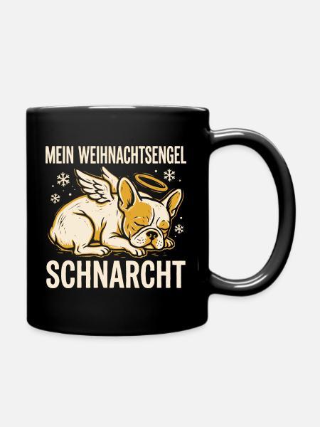 Mein Weihnachtsengel schnarcht - Frenchie - Tasse einfarbig - Schwarz