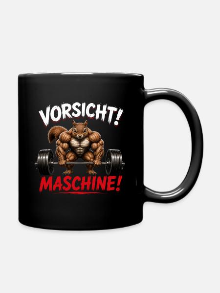 Vorsicht Maschine Muskel-Eichhörnchen - Tasse einfarbig - Schwarz