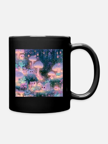 Märchenwald voller Pilze und Kätzchen - Tasse einfarbig - Schwarz