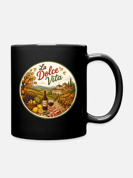 La Dolce Vita Weinanbau Szene - Tasse einfarbig - Schwarz