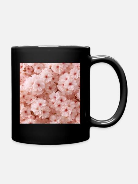 Kirschrosa zarte Blumen - Tasse einfarbig - Schwarz