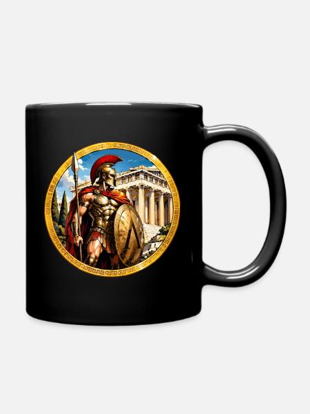 Spartanischer Krieger vor Tempel - Tasse einfarbig - Schwarz