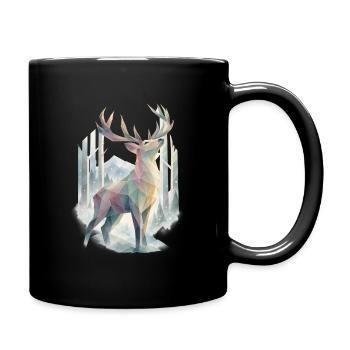 Pastell-Polygonhirsch im Winterwald - Tasse einfarbig - Schwarz - Rechts