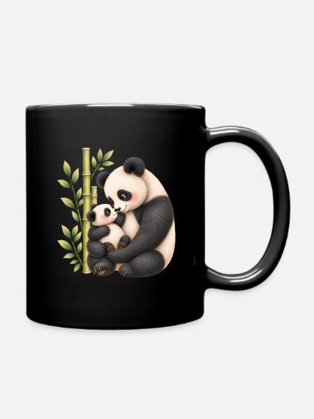 Panda-Zärtlichkeit – Mama und ihr Junges - Tasse einfarbig - Schwarz