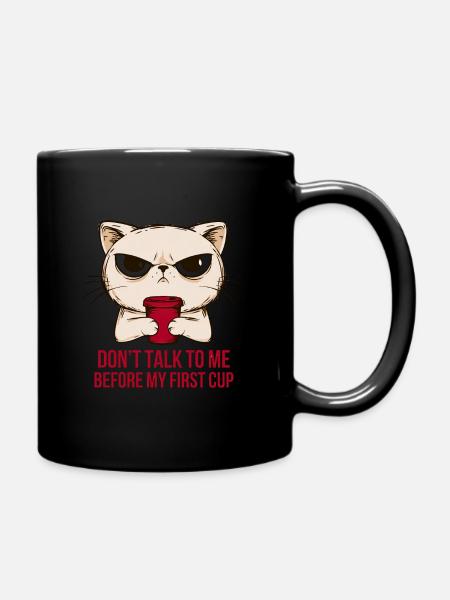 Mürrischer Kater Erstkaffee Design - Tasse einfarbig - Schwarz