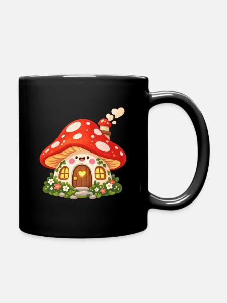 Kleines Pilzhäuschen mit Herzfenster - Tasse einfarbig - Schwarz