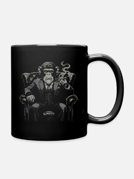 Mafioso Monkey raucht Zigarre - Tasse einfarbig - Schwarz