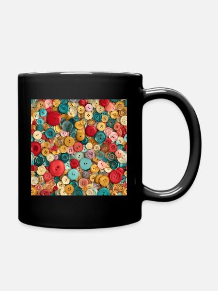 Bunte Knöpfe – Collage Couture - Tasse einfarbig - Schwarz