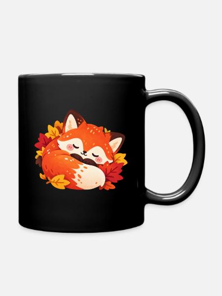 Ruhevoller Herbstfuchs im Laub - Tasse einfarbig - Schwarz