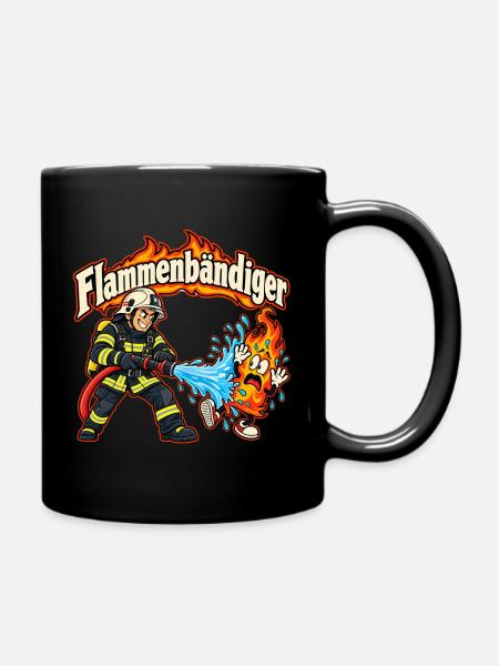 Flammenbändiger – Feuerwehr mit Humor - Tasse einfarbig - Schwarz