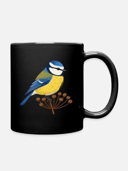 Blaumeise auf Samenstand – Gartenvogel - Tasse einfarbig - Schwarz