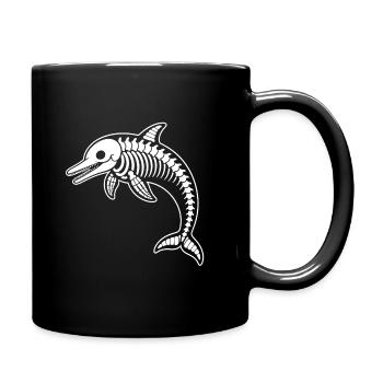 Süßes Skelett Delfin Springend Cartoon Weiß Shirt - Tasse einfarbig - Schwarz - Rechts