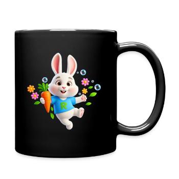 Süßer Hase mit Karotte – Buchstabe R - Tasse einfarbig - Schwarz - Rechts