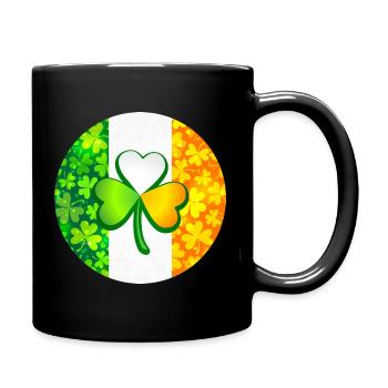 Kleeblatt auf irischer Flagge mit Kleeblättern - Tasse einfarbig - Schwarz - Rechts