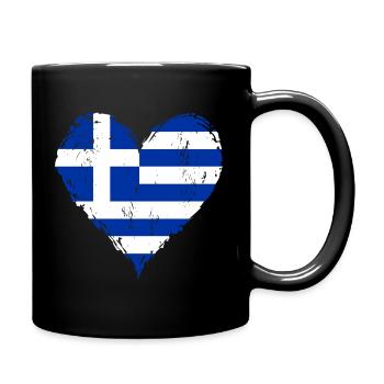 Griechenland Herzflagge Grunge - Tasse einfarbig - Schwarz - Rechts