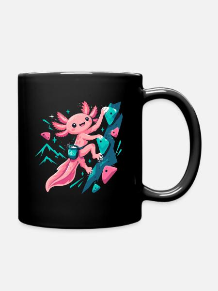 Süßes Axolotl beim Bouldern Motiv - Tasse einfarbig - Schwarz