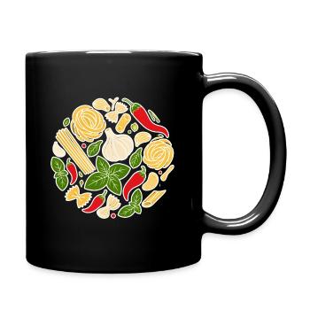 Italienische Zutaten Pasta Knoblauch Chili Emblem - Tasse einfarbig - Schwarz - Rechts
