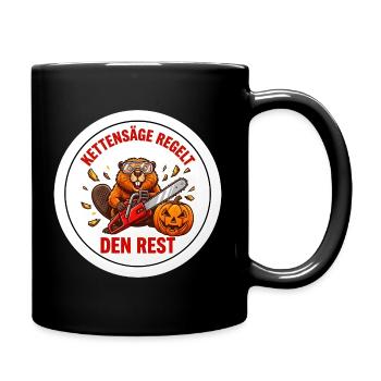 Kettensäge Kürbis Biber Holzfäller Forst T-Shirt - Tasse einfarbig - Schwarz - Rechts
