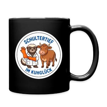 Schultertief im Kuhglück Rinderarzt Motiv - Tasse einfarbig - Schwarz - Rechts