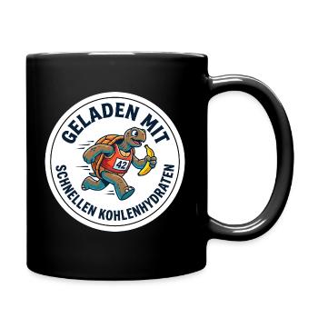 Marathon-Shirt Geladen mit Kohlenhydraten - Tasse einfarbig - Schwarz - Rechts