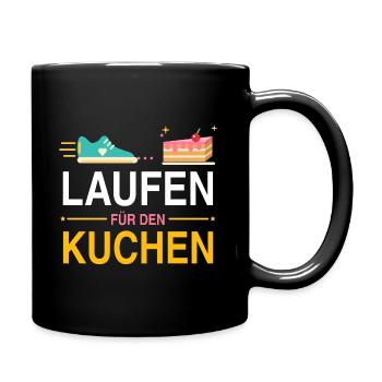 Laufen für den Kuchen – Lustiges Läufer Motiv - Tasse einfarbig - Schwarz - Rechts