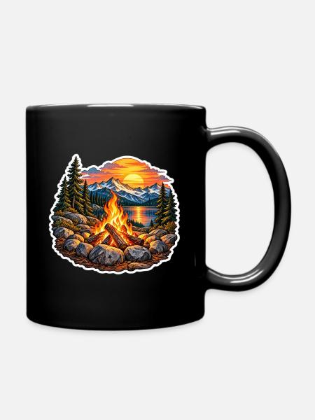 Lagerfeuer am Bergsee - Tasse einfarbig - Schwarz