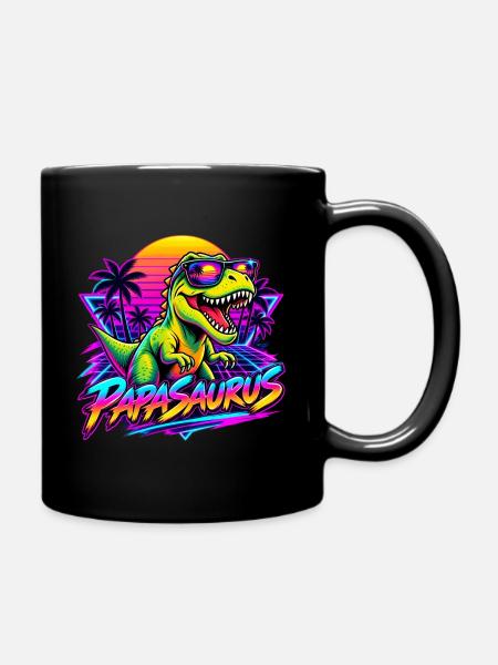 Papasaurus Dinosaurier Sonnenbrille Retro 80er - Tasse einfarbig - Schwarz