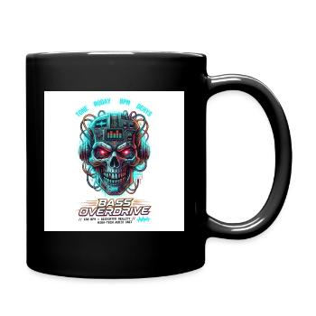 Bass Overdrive // 150 BPM Cyberpunk Skull - Tasse einfarbig - Schwarz - Rechts