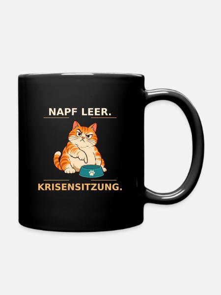 Krisensitzung der hungrigen Katze - Tasse einfarbig - Schwarz