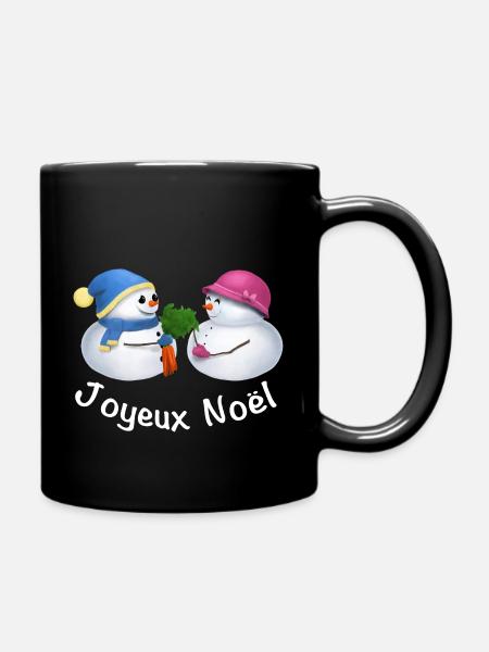Joyeux Noël Schneemann Paar - Französisch - Tasse einfarbig - Schwarz