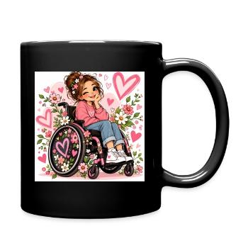Herzblumen Rollstuhl-Design - Tasse einfarbig - Schwarz - Rechts
