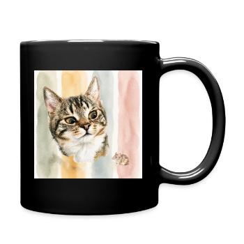 Pastellkatze Aquarellstreifen Katze Maus - Tasse einfarbig - Schwarz - Rechts
