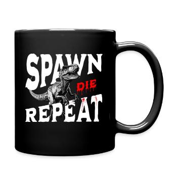 Spawn Die Repeat Raptor Gaming Design Dino - Tasse einfarbig - Schwarz - Rechts