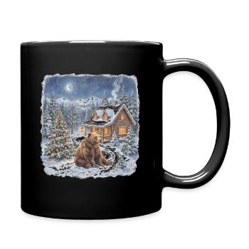 Winterwald Bär am Kamin - Tasse einfarbig - Schwarz - Rechts