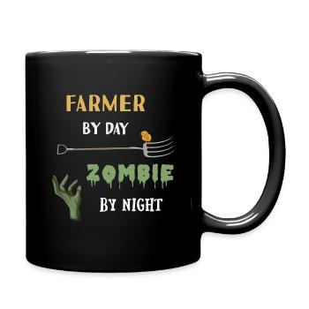 Farmer by day Zombie by night - Mistgabel Küken - Tasse einfarbig - Schwarz - Rechts