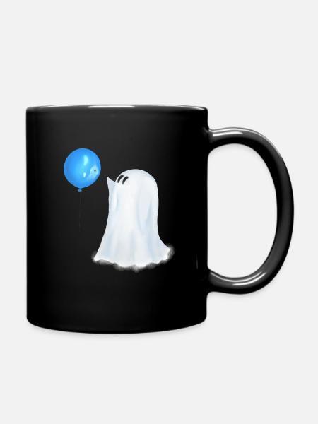 Kleiner Geist mit Luftballon - Süßes Halloween - Tasse einfarbig - Schwarz